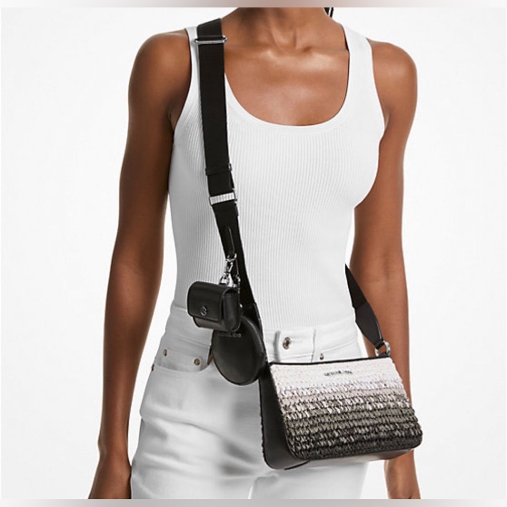 NEW Michael Kors Black White ombre Crossbody Bag + AirPod pro case + coin purse